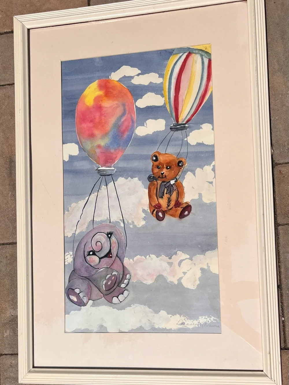 Dreamy Animal Balloon Nursery Wall Original Watercolor Painting